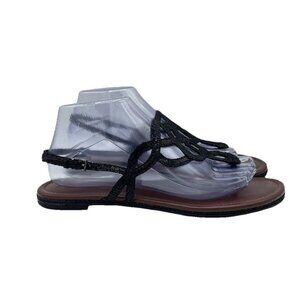 Kelly & Katie Shoe Womens Size 8 Black Poppie Snake Print Sequin Thong slingback